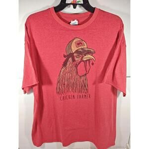Chicken Farmer Graphic T-Shirt Red Men's Size XL On Delta Pro Weight